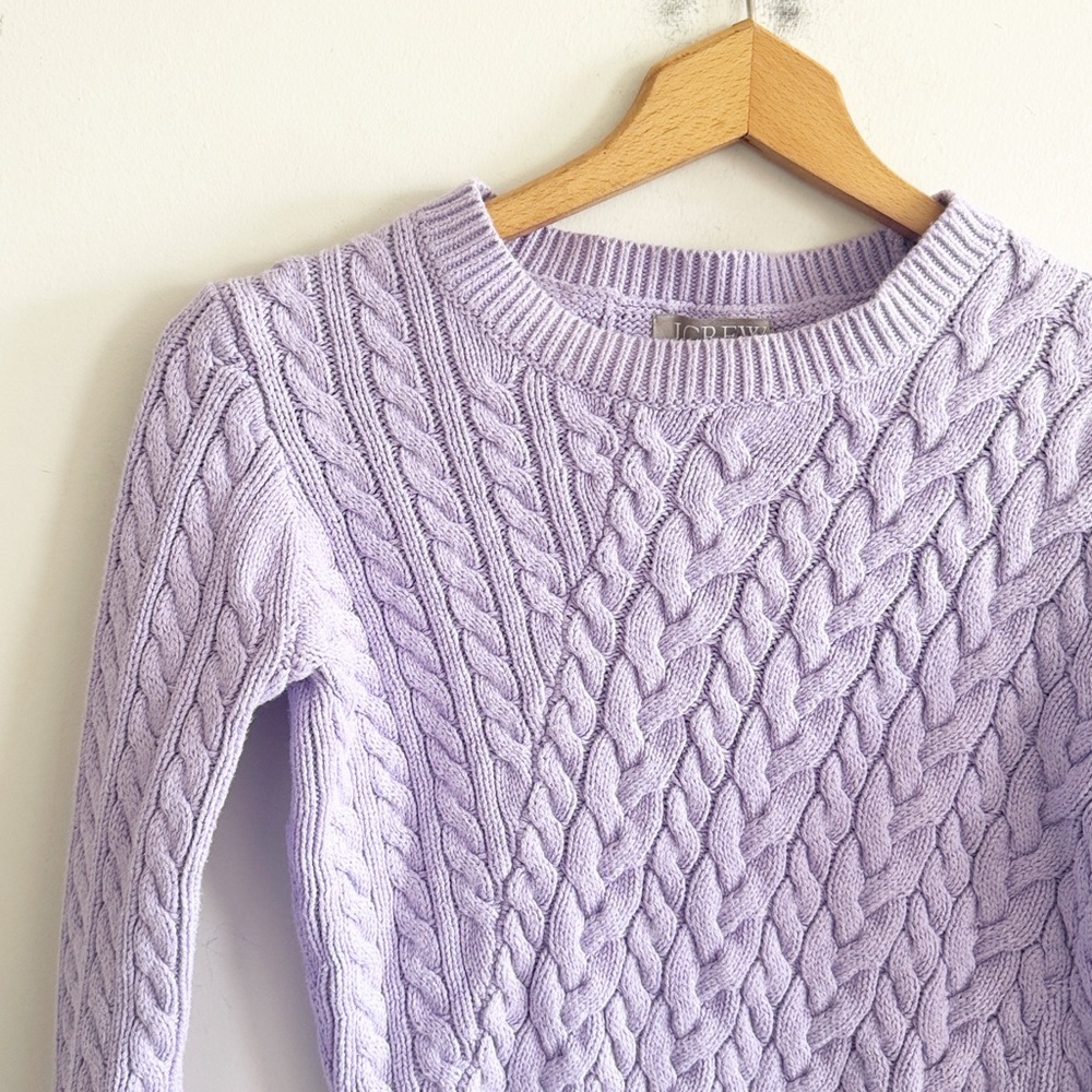 J.crew 100% cotton diagonal cable knit long sleeve crew neck sweater purple XS - Picture 3 of 7